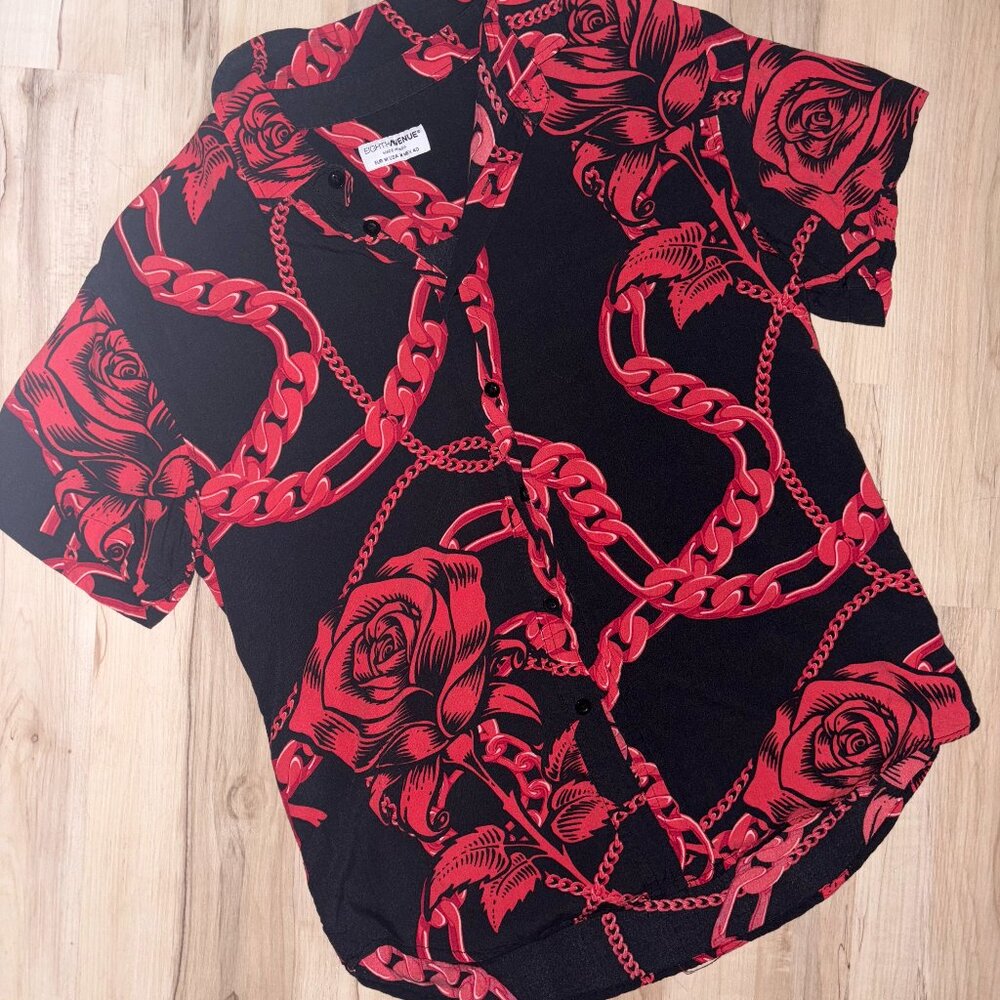 Eighth Avenue Graphic Chain Link Short Sleeve Button Up